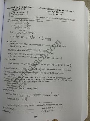 Tuyển chọn và hướng dẫn giải 123 đề thi học sinh giỏi Toán 7 năm 2023-2024